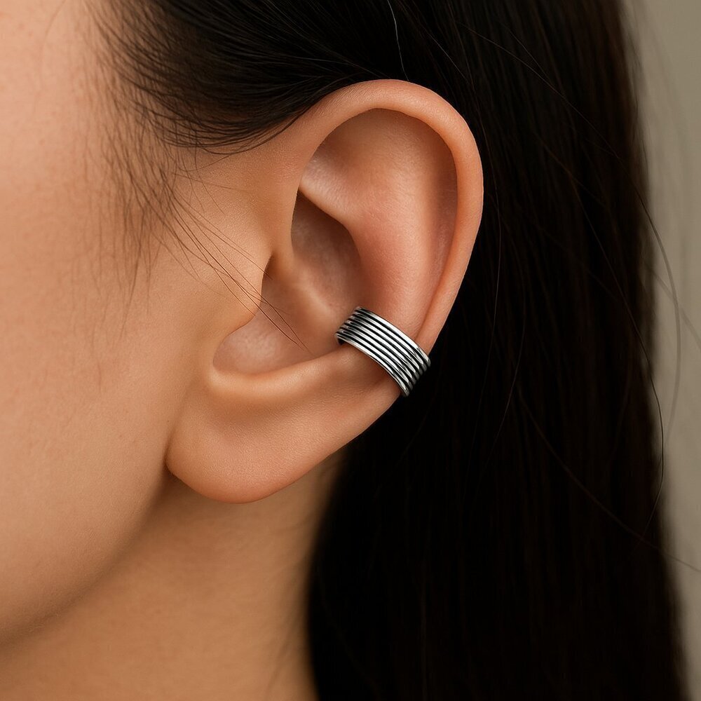 Sterling Silver Ridged Band Ear Cuff – Sleek No Piercing Needed​
